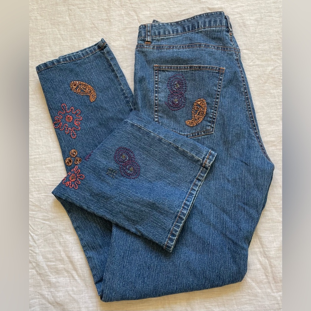 Hearts of Palm embroidered vintage jeans